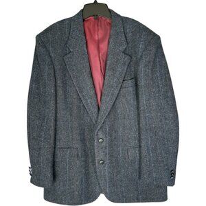 Vintage Harris Tweed Blazer Sport Coat Grey Blue Classic Old Money 44R
